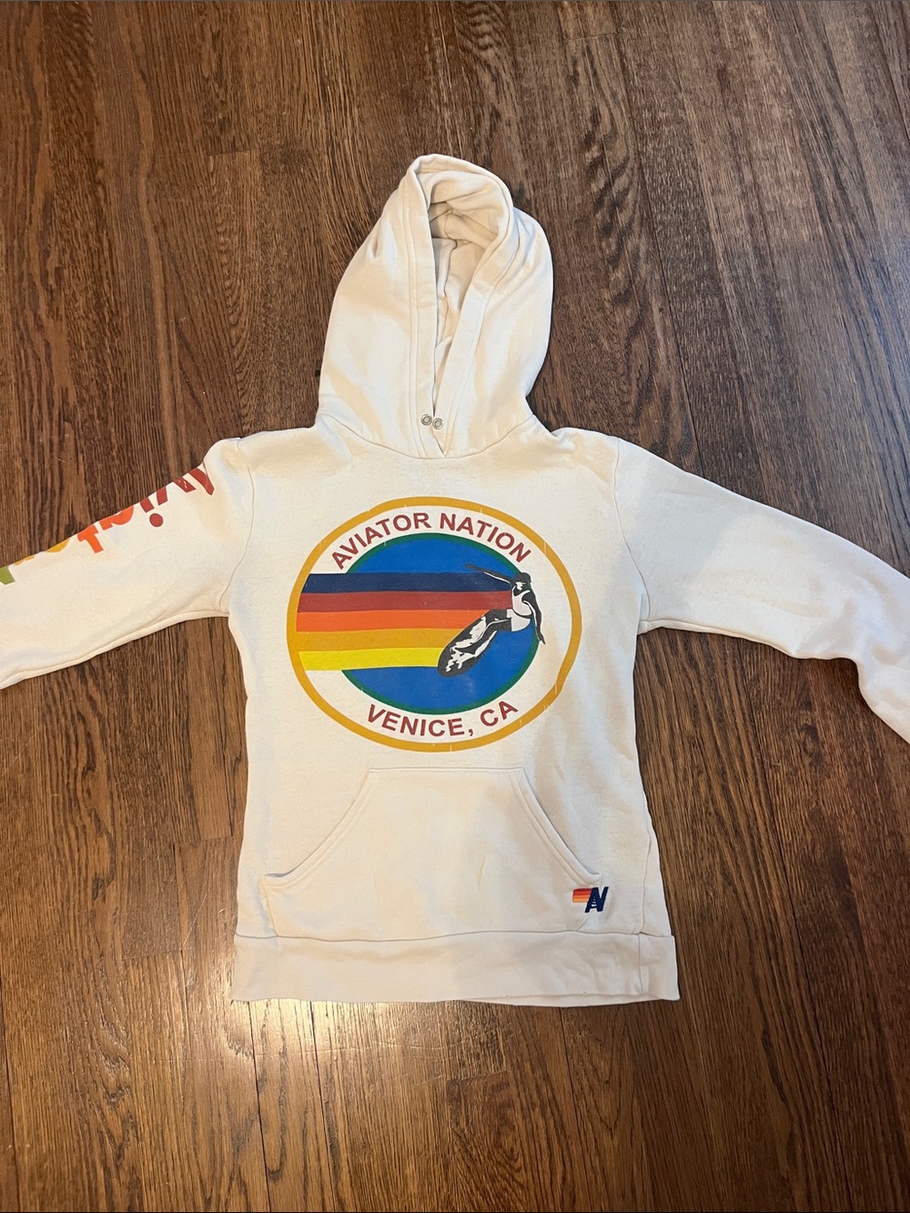 Aviator Nation Off-White Hoodie with Rainbow Circle Logo - Picture 1 of 6